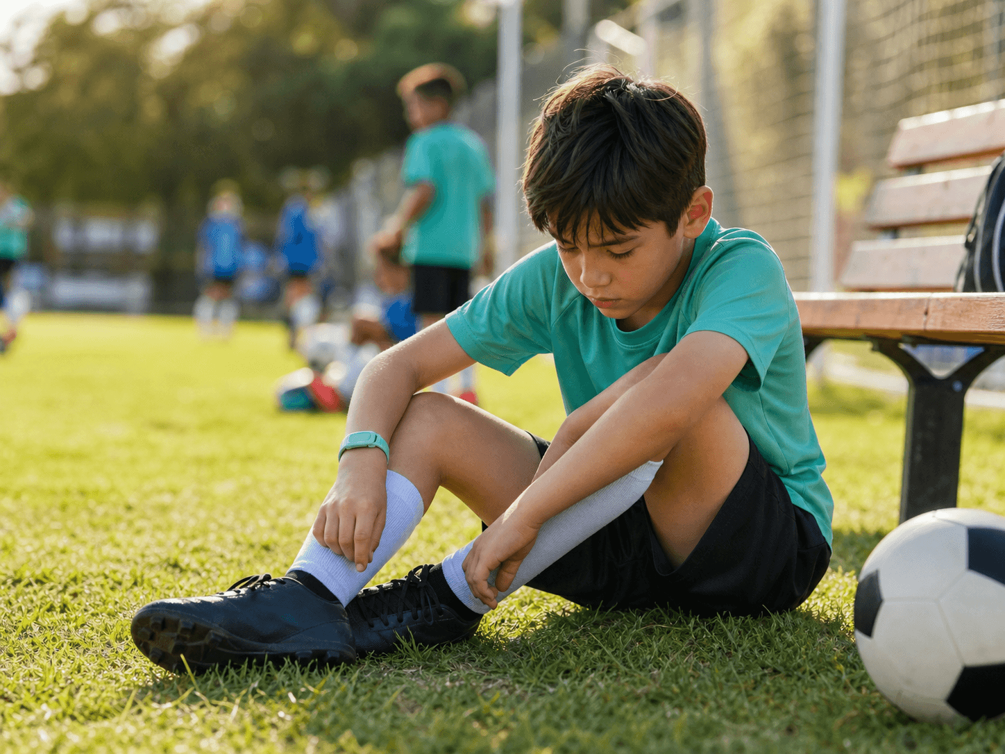 Illustration of a child during a moment that may indicate physical or emotional pressure.